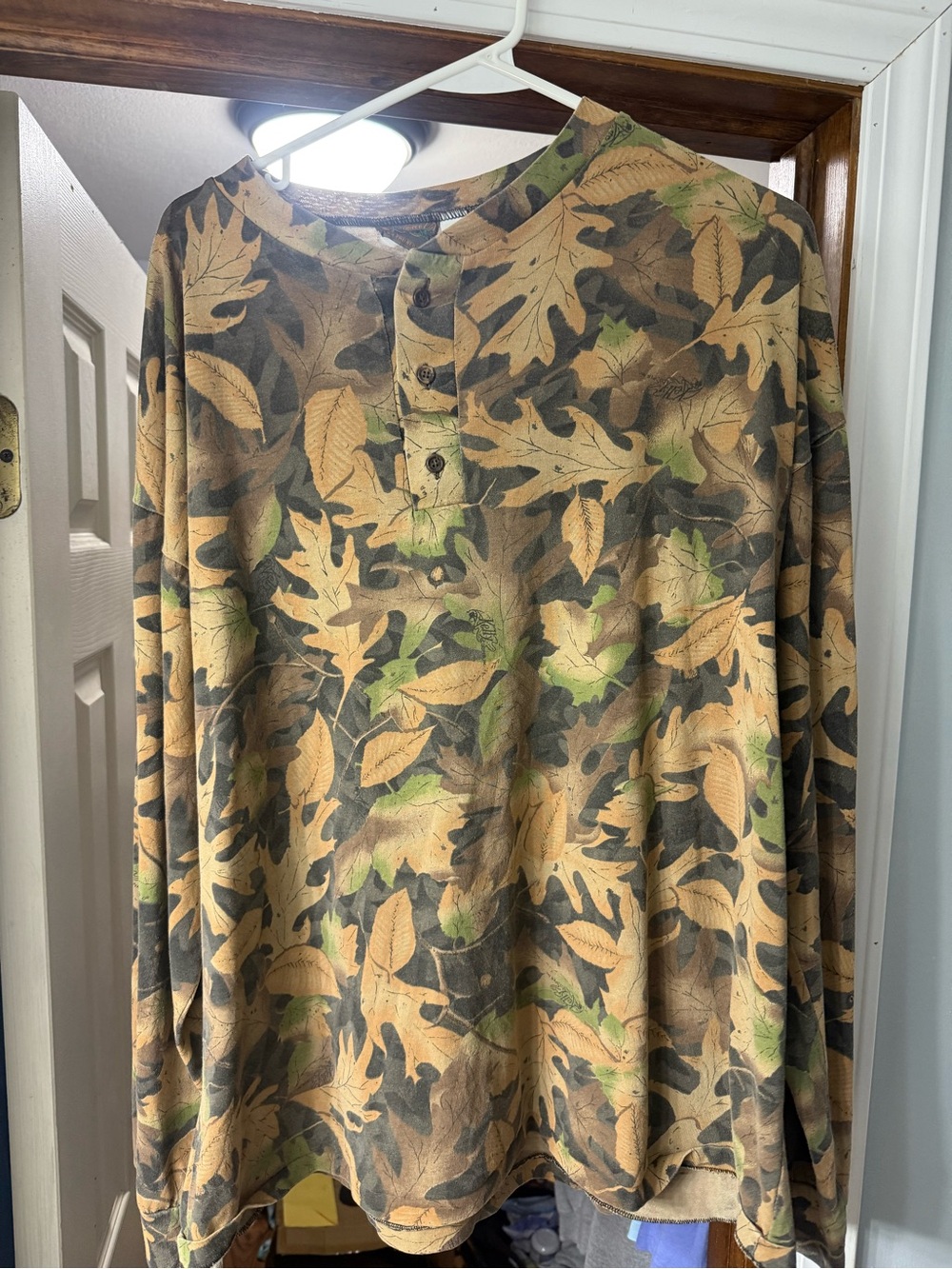 Mossy Oak Leaf Camo Long Sleeve Henley - Tan, Green, Brown